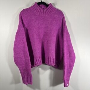 Oversized Distressed Mock‎ Neck Sweater Womens L New In Pop Punk Grunge Baggy